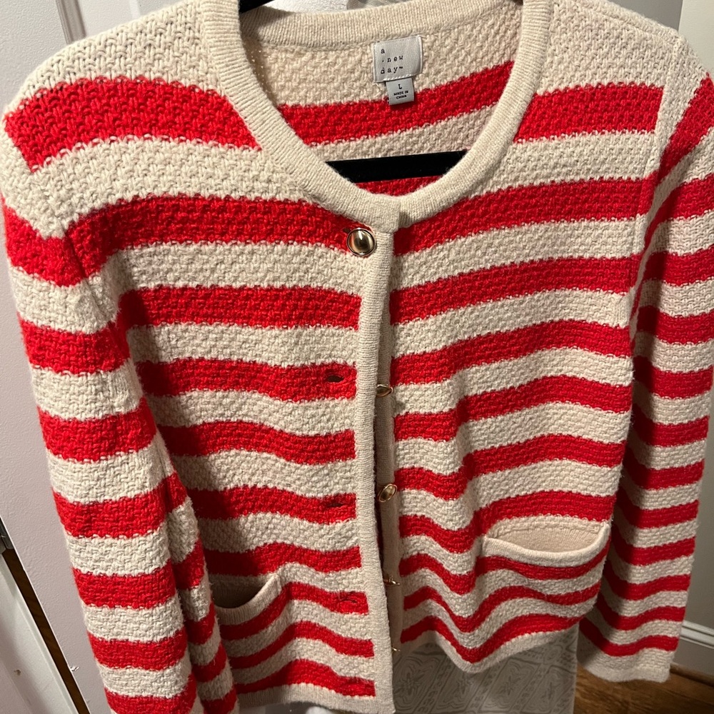 A New Day Red and Cream Striped Sweater